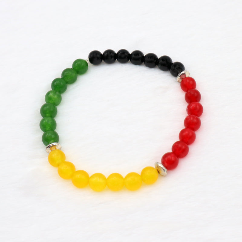 Circle bracelet with Black Onyx and red, green and yellow jade gemstone beaded bracelet with silver spacers